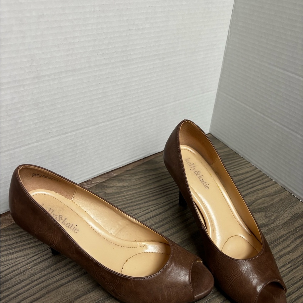 Kelly & Katie Size 7 Brown Peep Toe Slip On High Heel Shoe - Picture 8 of 8